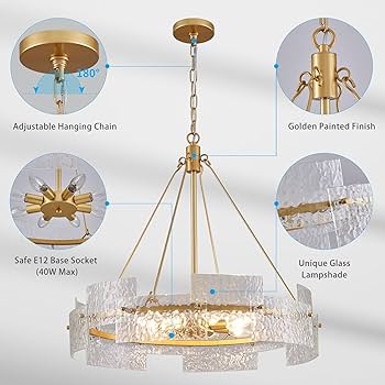 XINGQI Large 8-Light Modern Gold Glass Chandelier 26
